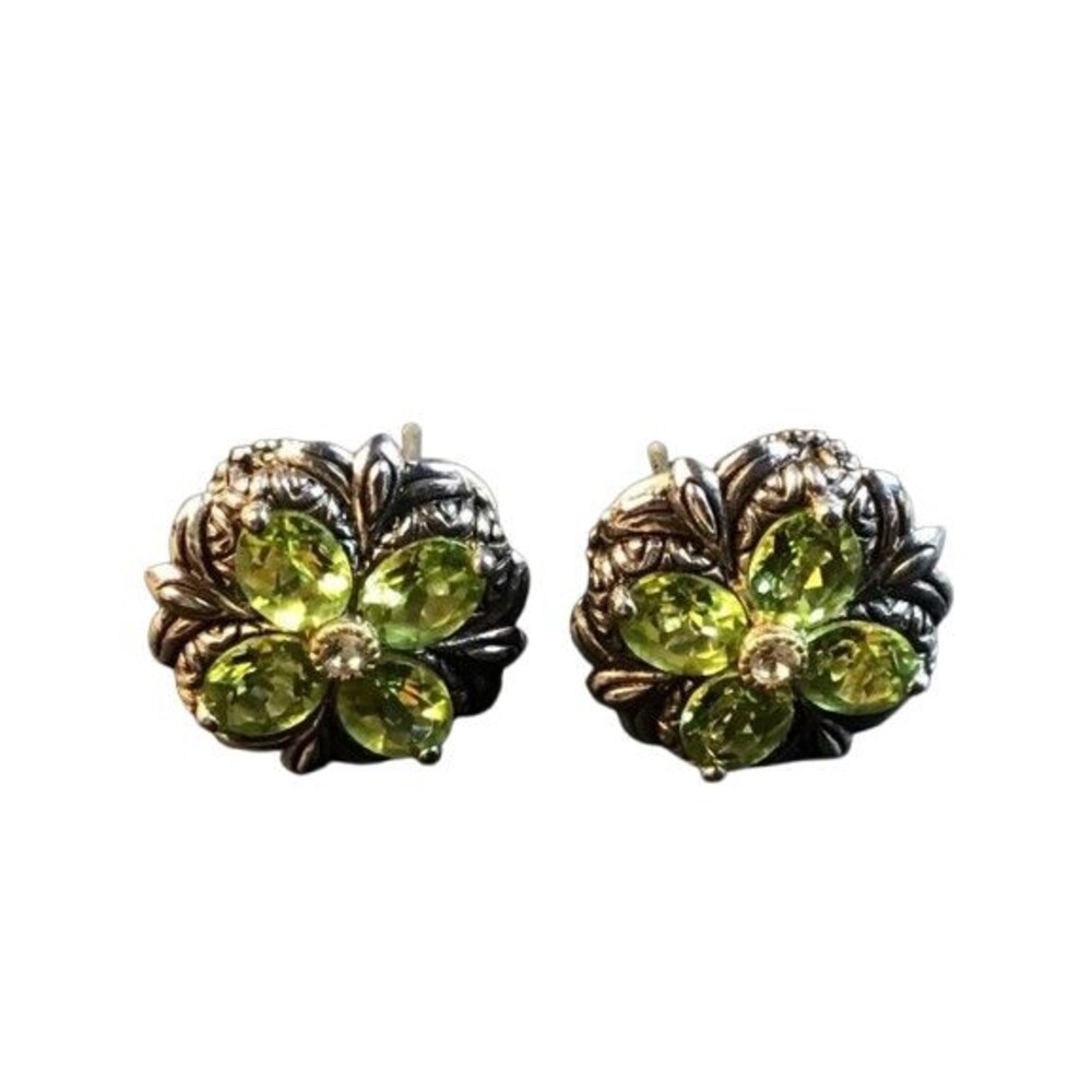 Barbara Bixby Sterling Silver 18K Gold Peridot White Topaz Lotus Clip Earrings
